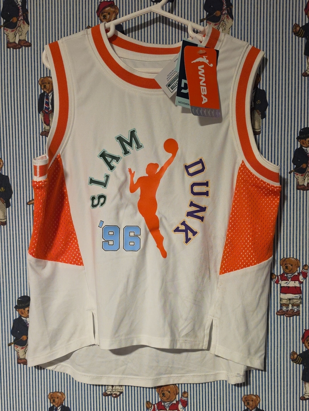 WNBA Kids' 'Slam Dunk' Sleeveless Jersey - White & Orange Girls M 10-12